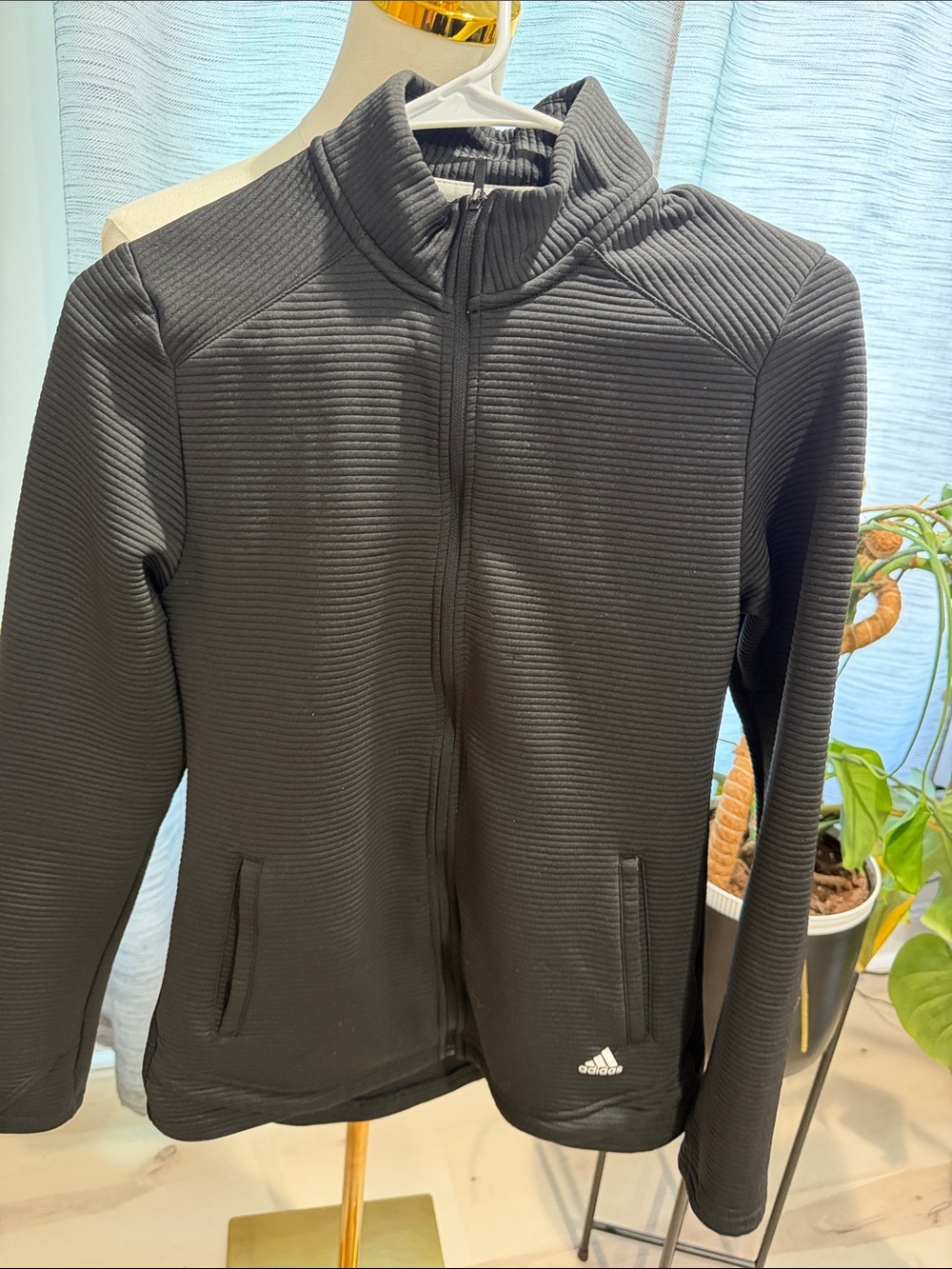 adidas Black Ribbed Full-Zip Kids Jacket